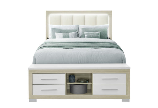 Emma Natural/White Queen Bed With Led And Usb - EMMA-NATURAL/WHITE-QB W/ LED & USB
