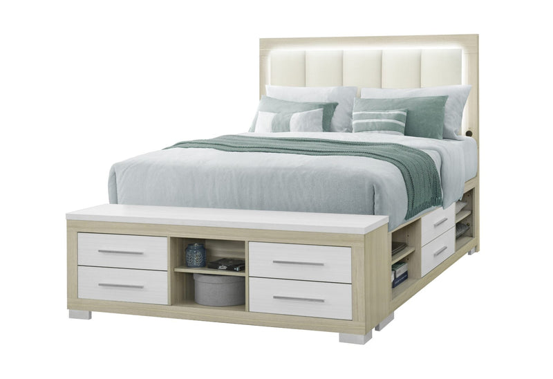 Emma Natural/White Queen Bed With Led And Usb - EMMA-NATURAL/WHITE-QB W/ LED & USB