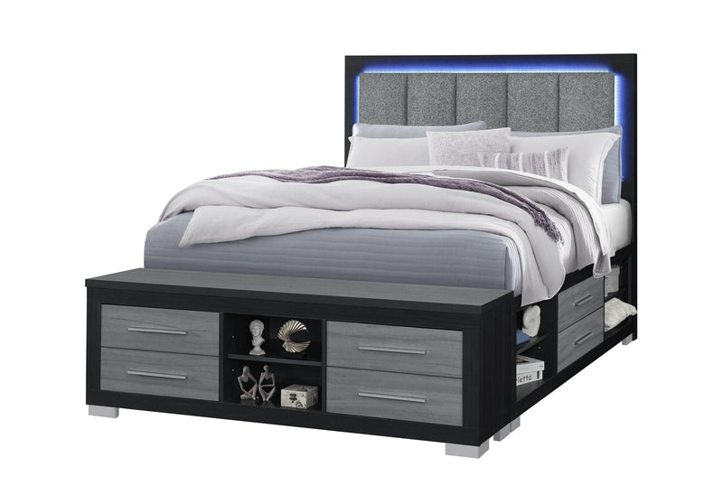 Emma Black/Grey Queen Bed With Led And Usb - EMMA-BLACK/GREY-QB W/ LED & USB