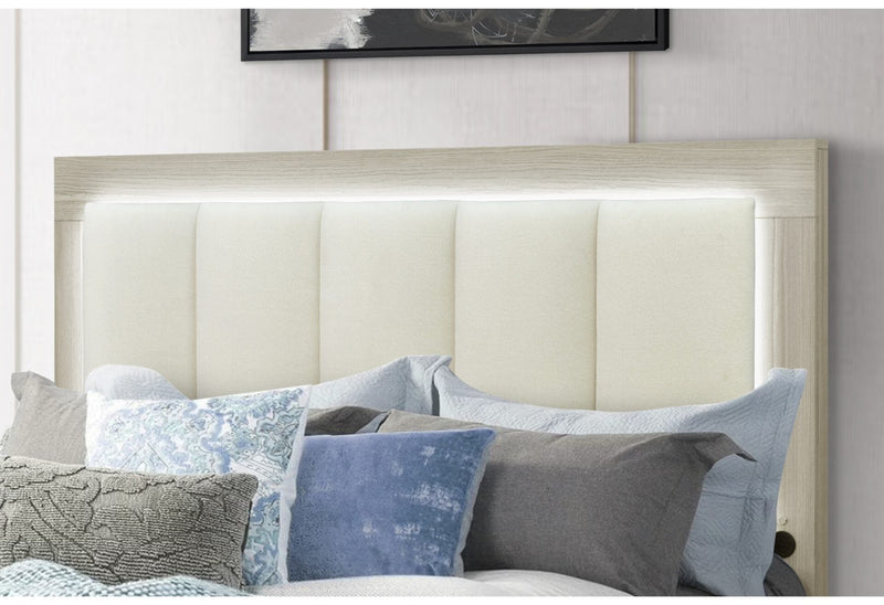 Emma Natural/White Queen Bed With Led And Usb - EMMA-NATURAL/WHITE-QB W/ LED & USB