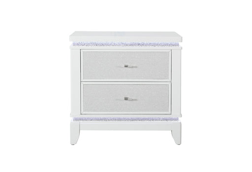 Alina White Nightstand With Led And Usb - ALINA-WHITE-NS W/ LED+USB-N