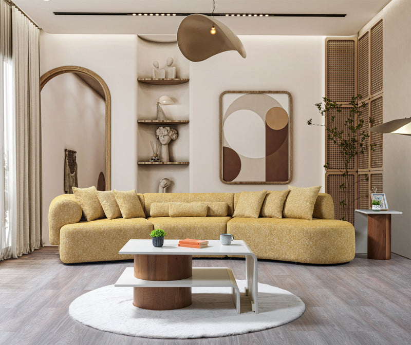 Lena Mustard Boucle 3 - Piece Curved Sectional - DMV FurnitureSectional