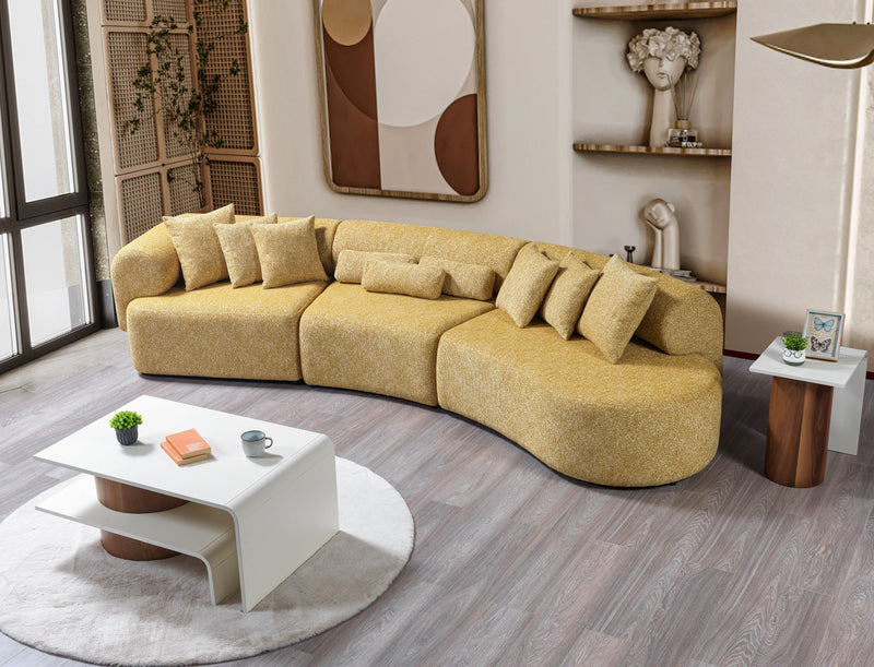 Lena Mustard Boucle 3 - Piece Curved Sectional - DMV FurnitureSectional
