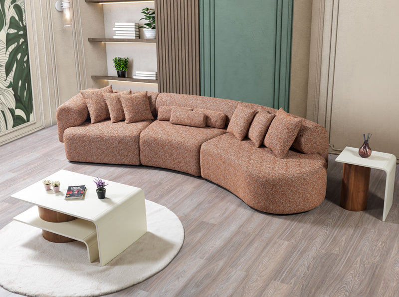 Lena Orange Boucle 3 - Piece Curved Sectional - DMV FurnitureSectional
