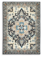 Leningston Black/Cream/Blue Washable Medium Rug - R407062