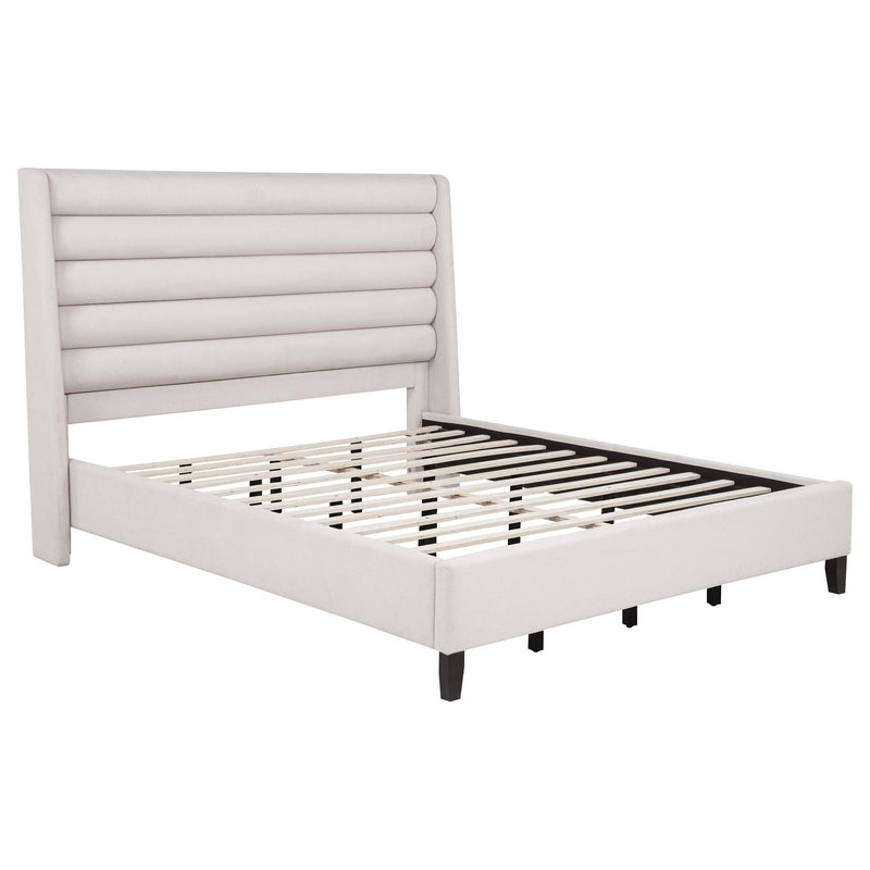 Leslie Upholstered Tufted California King Wingback Platform Bed Beige - 315983KW