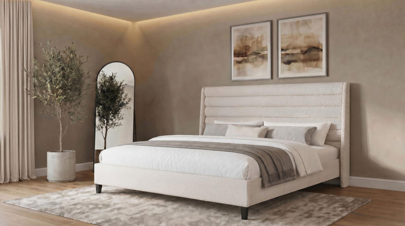 Leslie Upholstered Tufted California King Wingback Platform Bed Beige - 315983KW