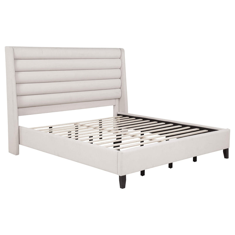 Leslie Upholstered Tufted Eastern King Wingback Platform Bed Beige - 315983KE