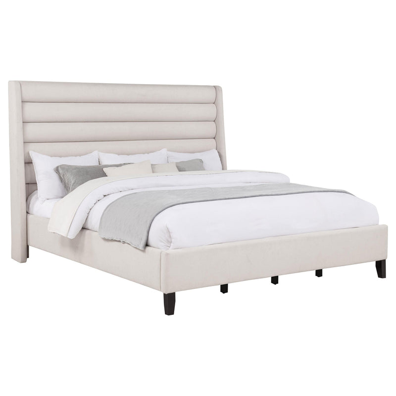 Leslie Upholstered Tufted Eastern King Wingback Platform Bed Beige - 315983KE