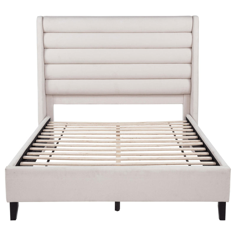 Leslie Upholstered Tufted Queen Wingback Platform Bed Beige - 315983Q