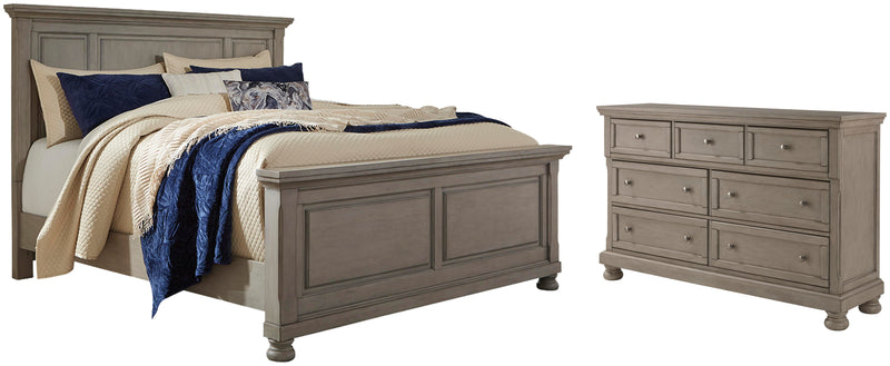 Lettner King Panel Bed and Dresser in Light Gray - PKG006587