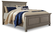 Lettner King Panel Bed with Mirrored Dresser, Chest and 2 Nightstands in Light Gray from Ashley - DMV Furniture