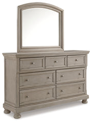 Lettner King Panel Bed with Mirrored Dresser, Chest and 2 Nightstands in Light Gray from Ashley - DMV Furniture
