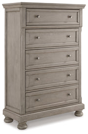 Lettner King Panel Bed with Mirrored Dresser, Chest and 2 Nightstands in Light Gray from Ashley - DMV Furniture