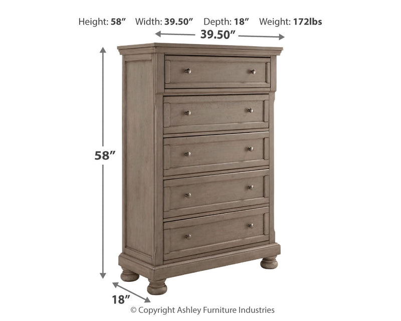 Lettner King Panel Bed with Mirrored Dresser, Chest and 2 Nightstands in Light Gray from Ashley - DMV Furniture