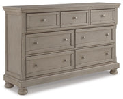 Lettner Light Gray California King Panel Bed, Dresser, Chest and 2 Nightstands - B733B47