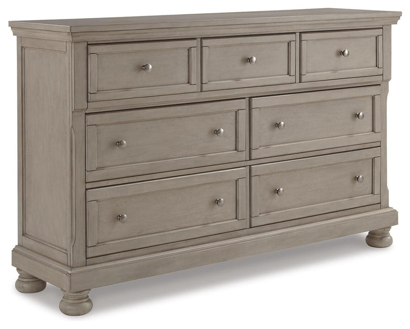 Lettner Light Gray California King Panel Bed, Dresser, Chest and 2 Nightstands - B733B47