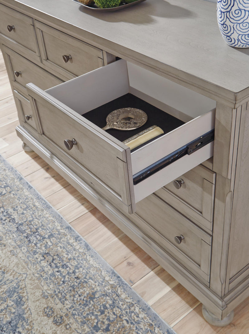 Lettner Light Gray California King Panel Bed, Dresser, Chest and 2 Nightstands - B733B47