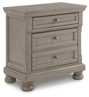 Lettner Light Gray King Panel Bed, Dresser, Mirror and 2 Nightstands - B733B48