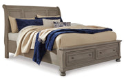 Lettner Light Gray King Sleigh Bed with 2 Storage Drawers - DMV FurnitureKing Bed