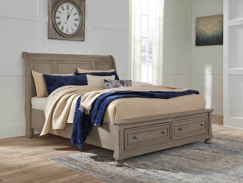 Lettner Light Gray King Storage Platform Sleigh Bed - DMV FurnitureKing Bed