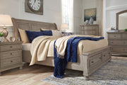 Lettner Light Gray Queen Sleigh Bed with 2 Storage Drawers - DMV FurnitureQueen Bed