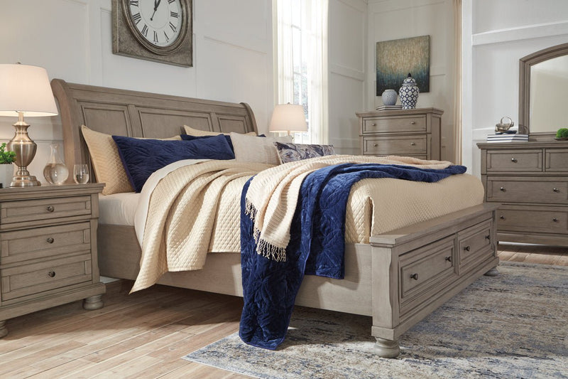 Lettner Light Gray Queen Sleigh Bed with 2 Storage Drawers - DMV FurnitureQueen Bed