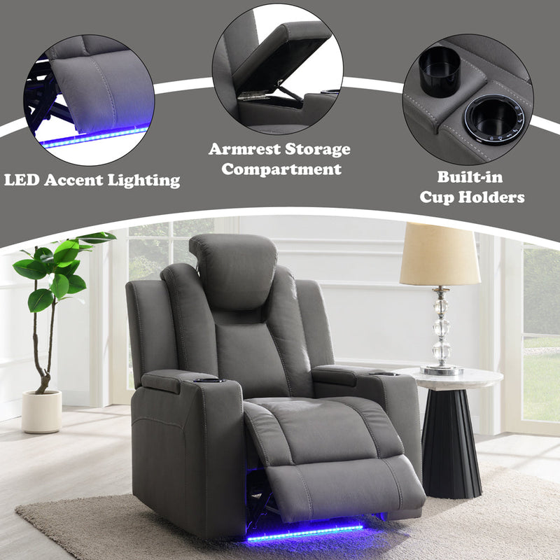 Leuco Power Motion Recliner w/Cup Holder, Control, LED & Power Headrest - LV02834