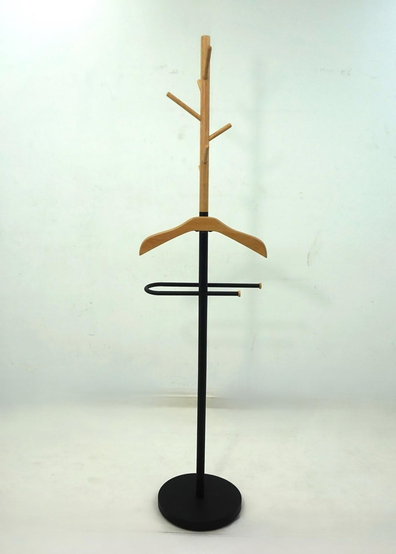 Lewis Freestanding Valet Coat Rack with Light Oak Hanger and Black Frame - 980001
