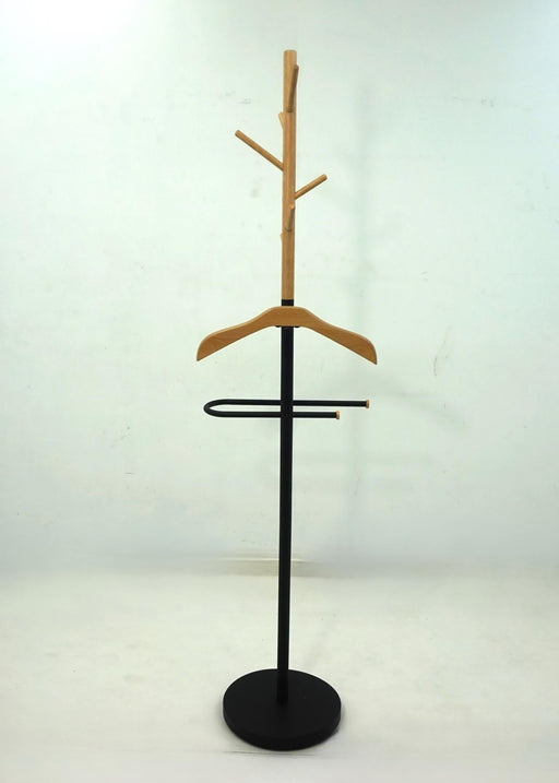 Lewis Freestanding Valet Coat Rack with Light Oak Hanger and Black Frame - 980001