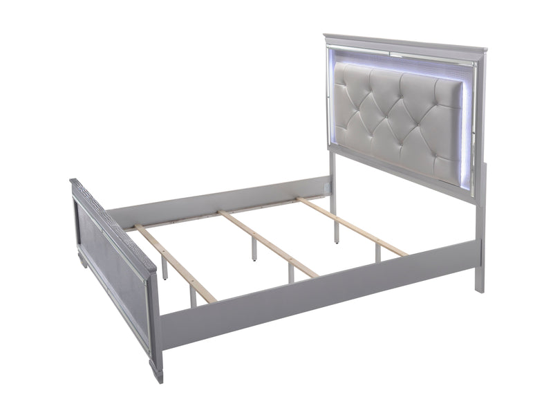 Lillian Silver King LED Upholestered Bed - DMV FurnitureKing Bed
