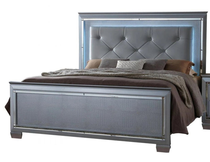 Lillian Silver LED King Panel Bed - DMV FurnitureKing Bed