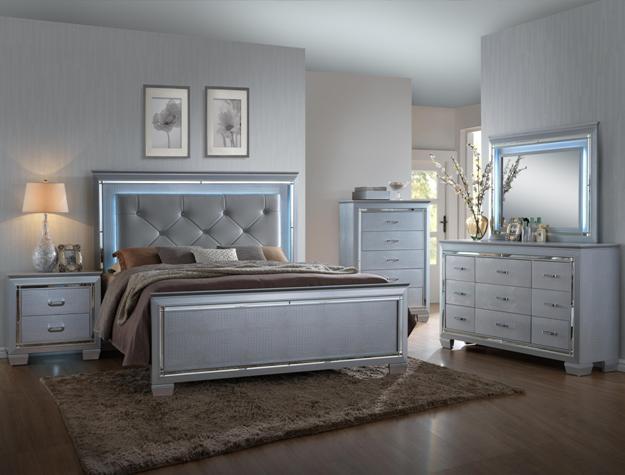 Lillian Silver LED King Panel Bed - DMV FurnitureKing Bed