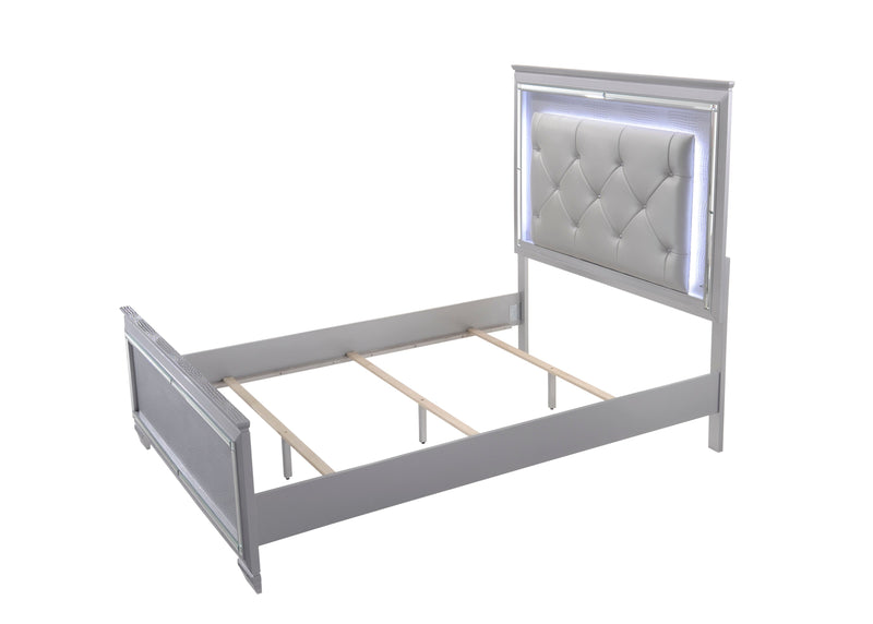 Lillian Silver Queen LED Upholestered Bed - DMV FurnitureQueen Bed
