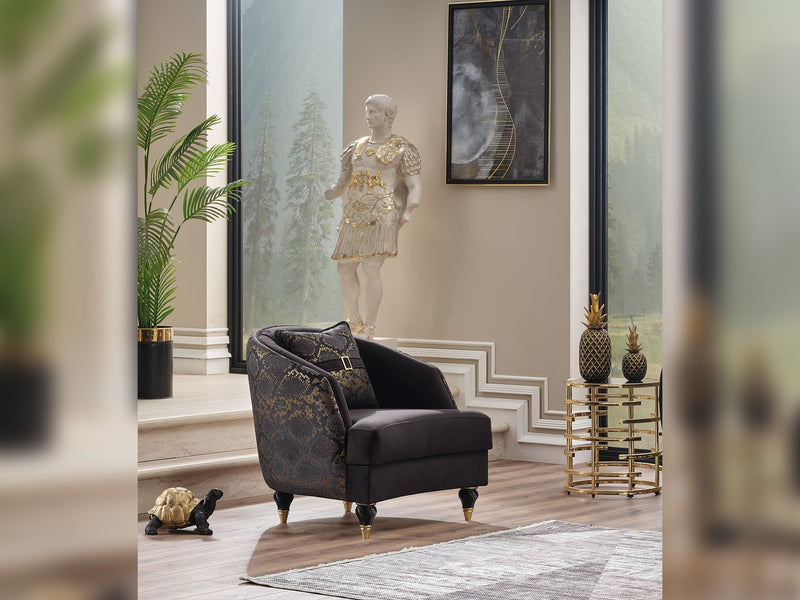 Lima 3-pieces (Sofa & Loveseat & Chair) Livingroom Set Black in Black - 101-LIM-BLACK-321