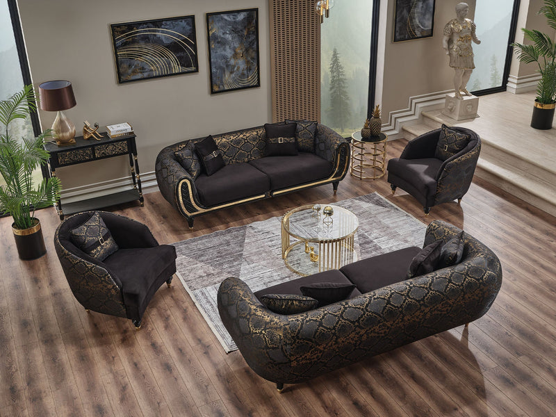 Lima 3-pieces (Sofa & Loveseat & Chair) Livingroom Set Black in Black - 101-LIM-BLACK-321