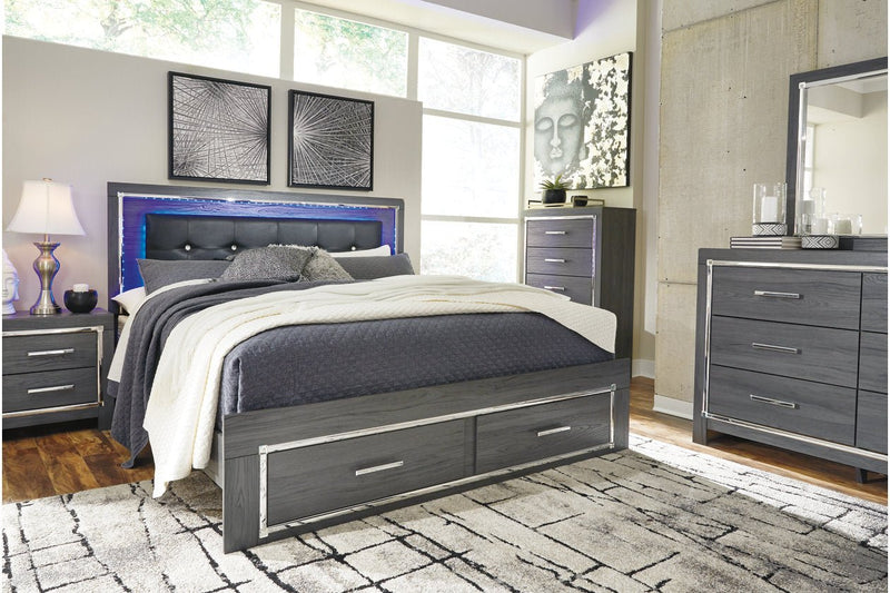 Lodanna Gray King Panel Bed with 2 Storage Drawers - DMV FurnitureKing Bed
