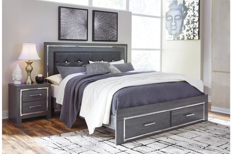 Lodanna Gray King Panel Bed with 2 Storage Drawers - DMV FurnitureKing Bed
