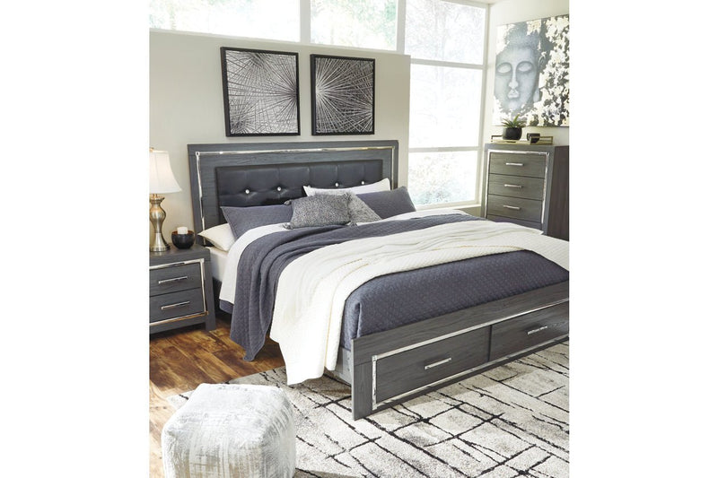 Lodanna Gray King Panel Bed with 2 Storage Drawers - DMV FurnitureKing Bed