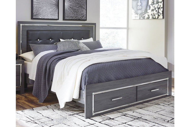 Lodanna Gray King Panel Bed with 2 Storage Drawers - DMV FurnitureKing Bed