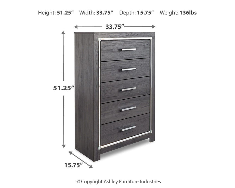 Lodanna Gray King Upholstered Panel Bed, Dresser, Chest and 2 Nightstands - B214B43