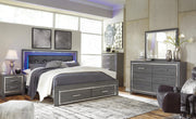 Lodanna Gray King Upholstered Storage Bed, Dresser, Mirror, Chest and 2 Nightstands - B214B29