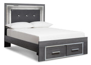 Lodanna King Panel Bed with 2 Storage Drawers with Mirrored Dresser and 2 Nightstands in Gray - PKG003568
