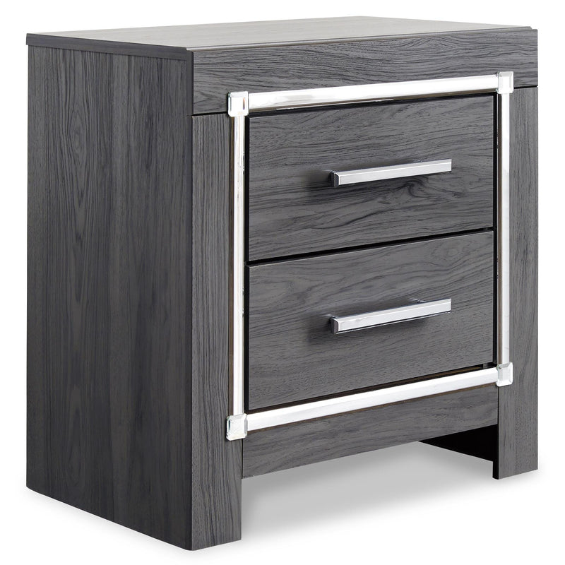 Lodanna King Panel Bed with 2 Storage Drawers with Mirrored Dresser and 2 Nightstands in Gray - PKG003568