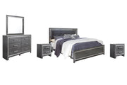 Lodanna King Panel Bed with Mirrored Dresser and 2 Nightstands in Gray - PKG003548
