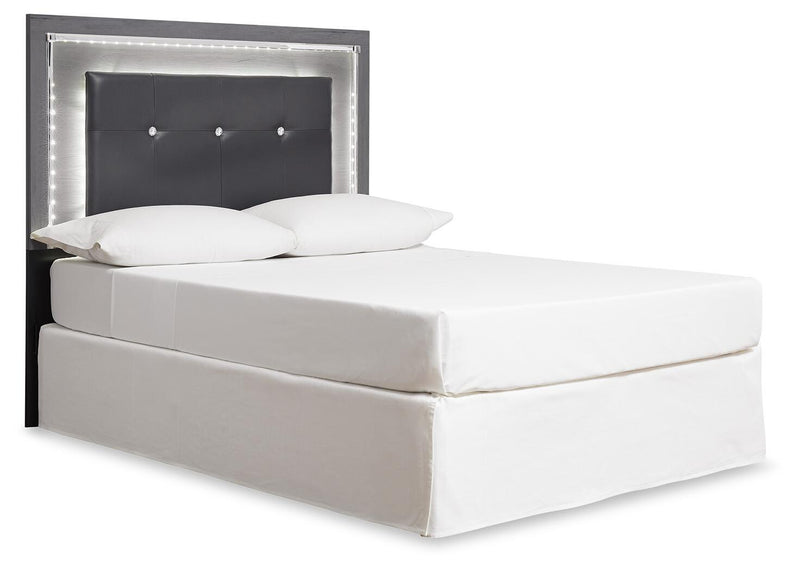 Lodanna Queen/Full Upholstered Panel Headboard Bed with Mirrored Dresser and 2 Nightstands in Gray - PKG003487