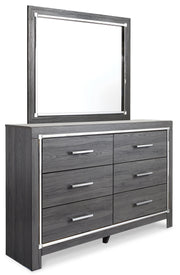Lodanna Queen/Full Upholstered Panel Headboard Bed with Mirrored Dresser and 2 Nightstands in Gray - PKG003487