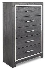 Lodanna Queen Panel Bed with 2 Storage Drawers with Mirrored Dresser and Chest in Gray - PKG003585