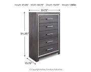 Lodanna Queen Panel Bed with 2 Storage Drawers with Mirrored Dresser and Chest in Gray - PKG003603