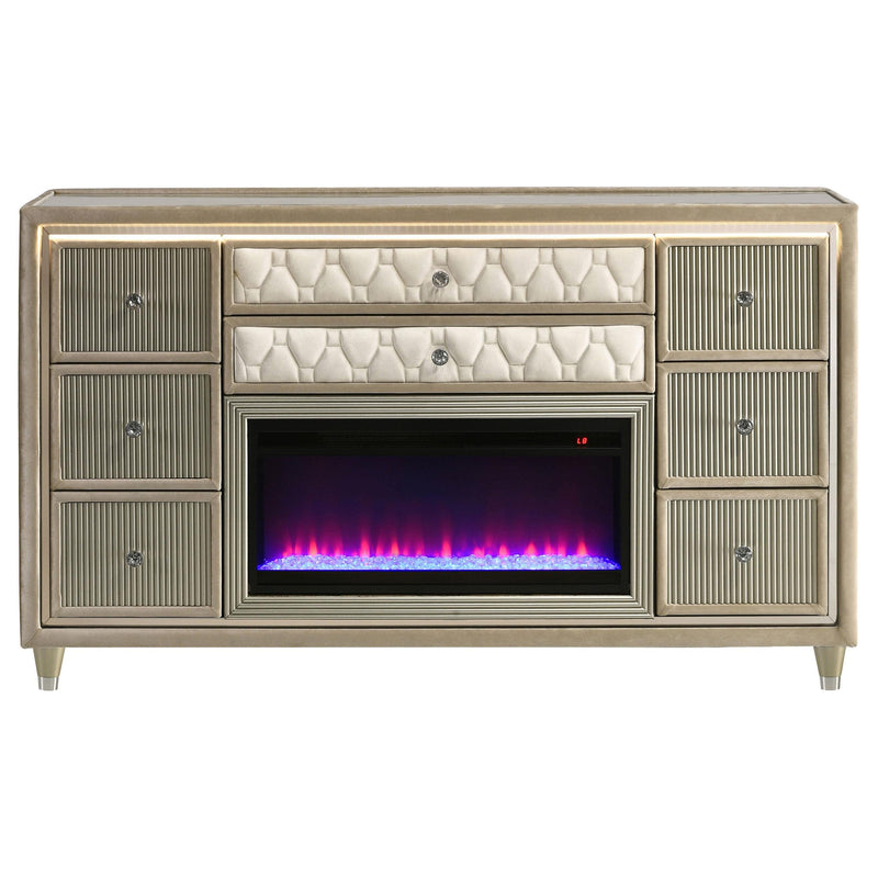 Lorient 8-drawer LED Bedroom Flame Box Dresser Ivory Camel - 222663FB